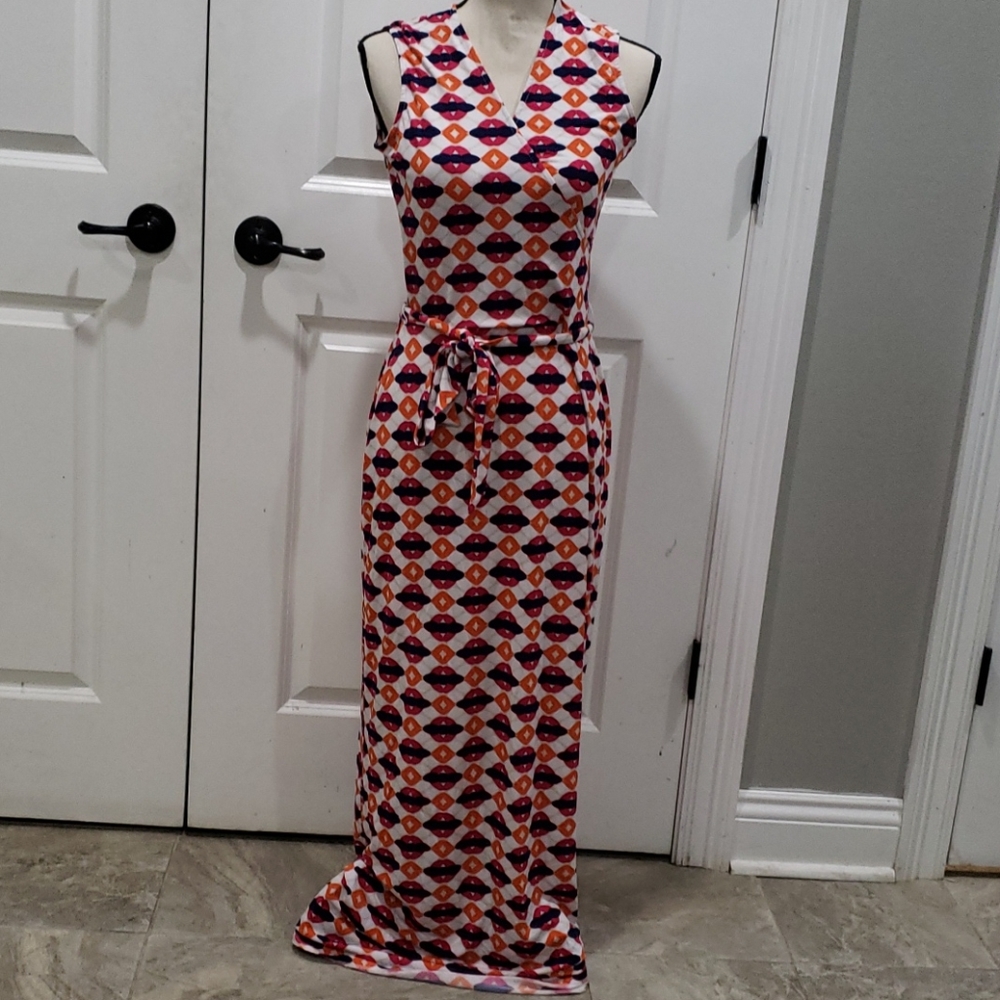 NWOT.  Geometric faux wrap maxi dress